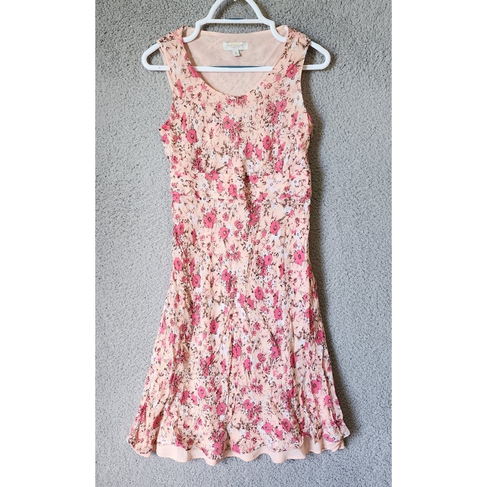 Ann Taylor Floral Chiffon Sleeveless Dress Women 10P Pink Empire Waist 100% Silk